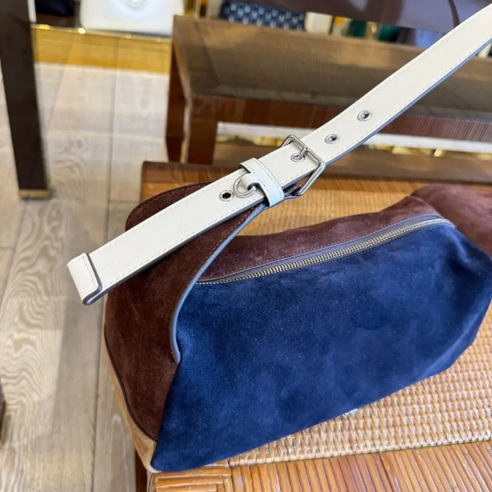 Tory Burch Rory Color-Block Shoulder Bag 182474 $545 TORY NAVY / Coffee / Iron
